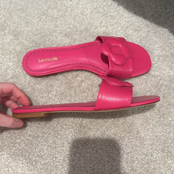 NWOT Larroude Flora flat leather mule sandal in pink - Picture 3 of 4